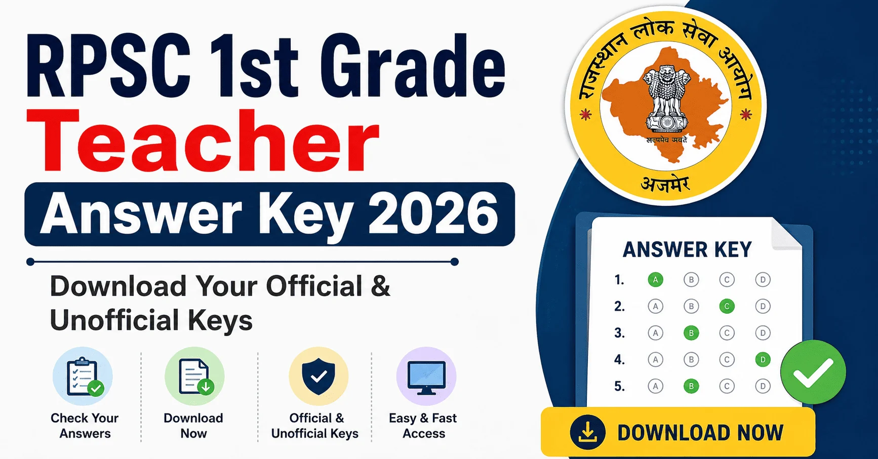 RPSC 1st Grade Teacher Answer Key 2026: Download Your Official & Unofficial Keys